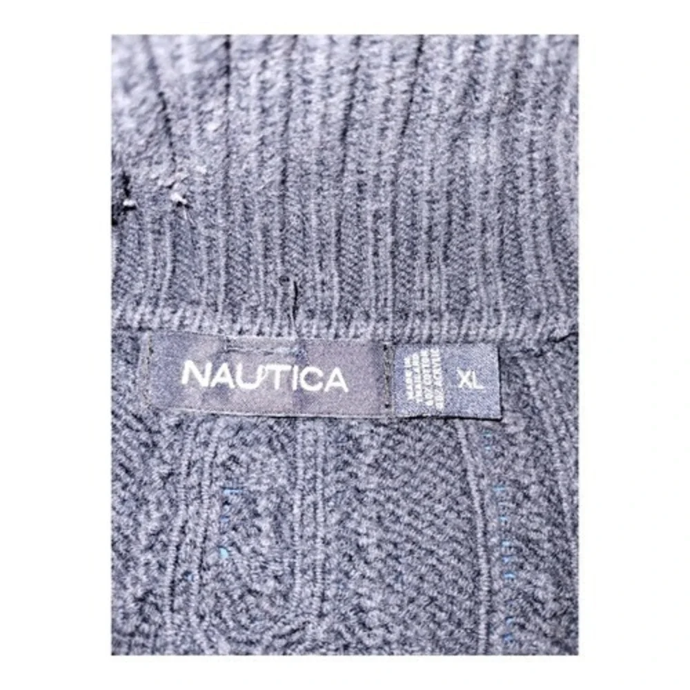 Nautica Mens Sweater Navy Blue Pullover Zipper Collar Twist Knit‎ Mens XL